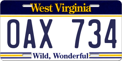 WV license plate OAX734