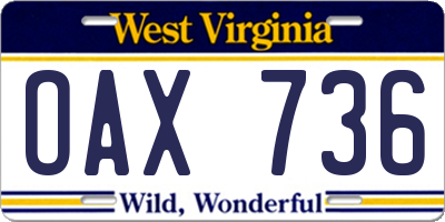 WV license plate OAX736