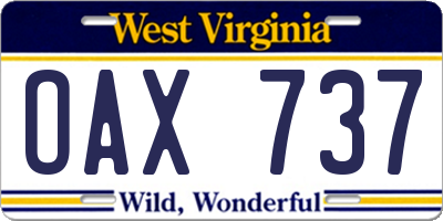 WV license plate OAX737