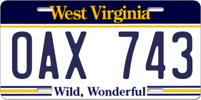 WV license plate OAX743