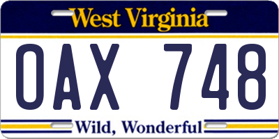 WV license plate OAX748