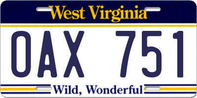 WV license plate OAX751