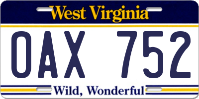 WV license plate OAX752