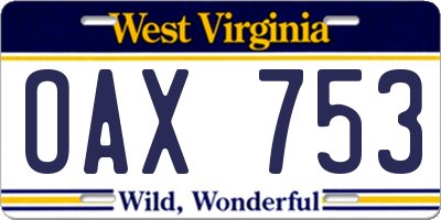 WV license plate OAX753