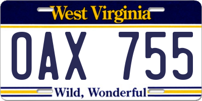 WV license plate OAX755