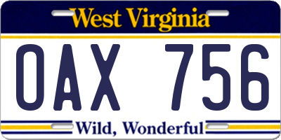 WV license plate OAX756