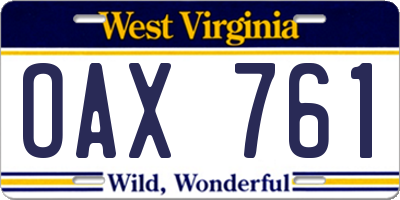 WV license plate OAX761