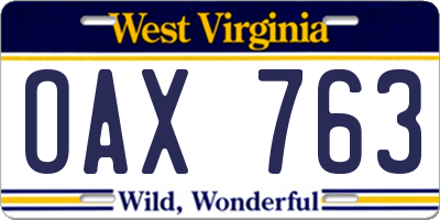 WV license plate OAX763