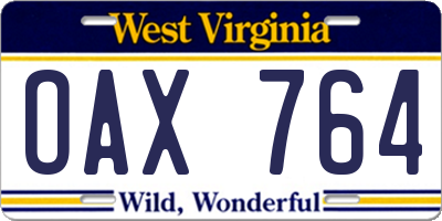 WV license plate OAX764