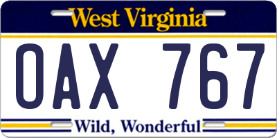 WV license plate OAX767