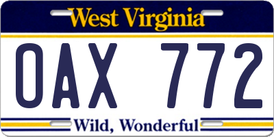 WV license plate OAX772