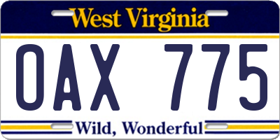 WV license plate OAX775