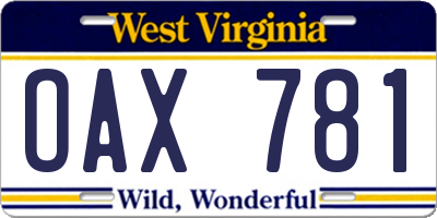 WV license plate OAX781