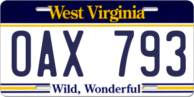 WV license plate OAX793