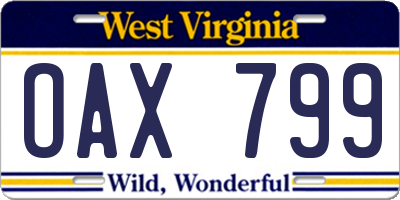 WV license plate OAX799