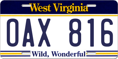 WV license plate OAX816