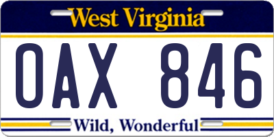 WV license plate OAX846