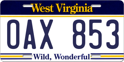 WV license plate OAX853