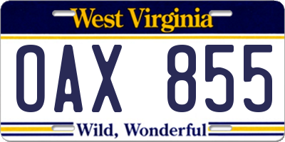 WV license plate OAX855