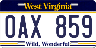 WV license plate OAX859