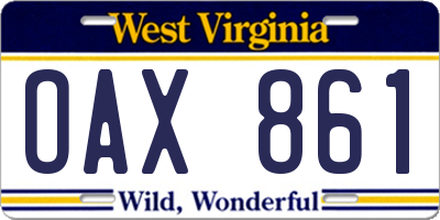 WV license plate OAX861