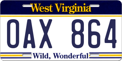 WV license plate OAX864