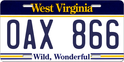 WV license plate OAX866
