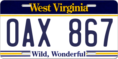 WV license plate OAX867