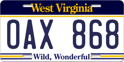 WV license plate OAX868