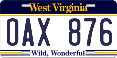 WV license plate OAX876