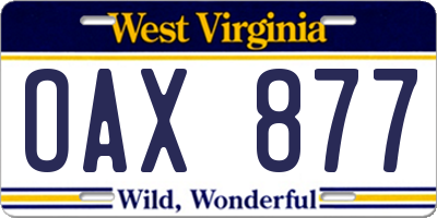 WV license plate OAX877