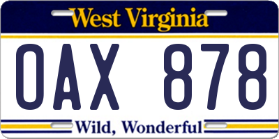 WV license plate OAX878