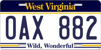 WV license plate OAX882