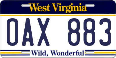 WV license plate OAX883