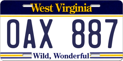 WV license plate OAX887