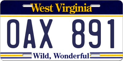 WV license plate OAX891