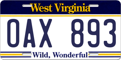 WV license plate OAX893