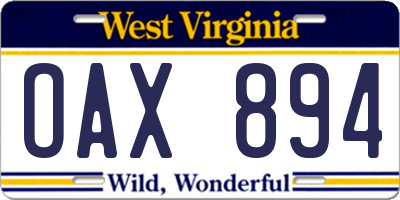 WV license plate OAX894