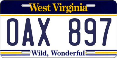 WV license plate OAX897