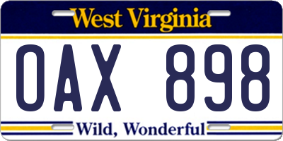WV license plate OAX898