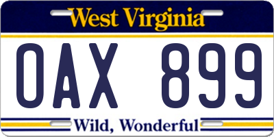 WV license plate OAX899