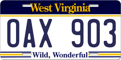 WV license plate OAX903
