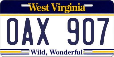 WV license plate OAX907