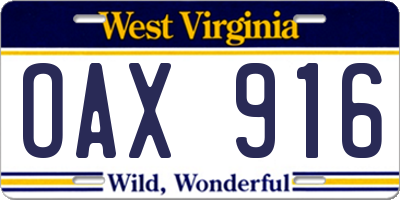 WV license plate OAX916