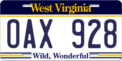 WV license plate OAX928