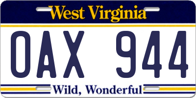WV license plate OAX944