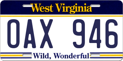 WV license plate OAX946
