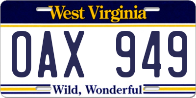 WV license plate OAX949