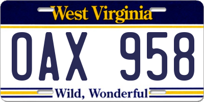 WV license plate OAX958