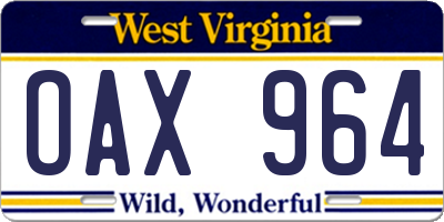 WV license plate OAX964